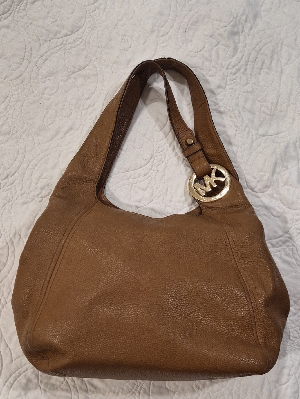 Michael Kors Tan Leather Hobo Bag with Gold MK Accent